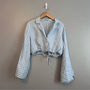 Reformation Light Blue Striped Tie-Front Blouse